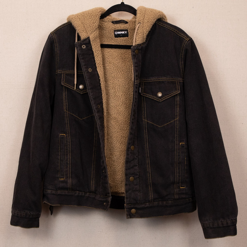 Hooey black denim hooded sherpa lined jacket-S